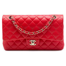 Borsa a tracolla Chanel Medium Classic Lambskin Double Flap rossa