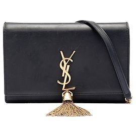 Borsa a tracolla Saint Laurent Kate Tassel Chain Wallet in pelle di vitello liscia nera