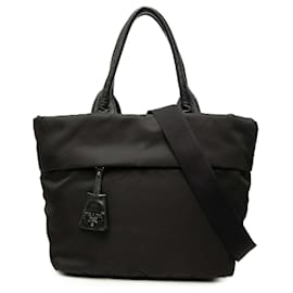 Borsa Satchel Reversibile in Tessuto Marrone Prada