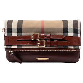 Clutch Adeline Fold Over en lona House Check y cuero beige Burberry