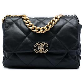 Borsa Chanel 19 Flap Satchel Large in pelle di agnello nera