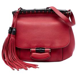 Red Gucci Medium Leather Bamboo Nouveau Fringe Crossbody