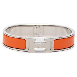 Orange Hermès Narrow Enamel Clic H Bracelet PM