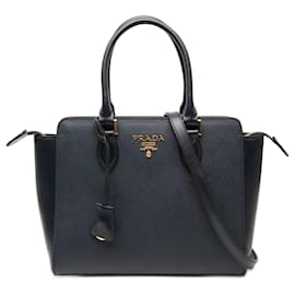 Borsa Tote Satchel Lux Convertibile Aperta in Saffiano con Rifiniture in Vitello Morbido Nera Prada