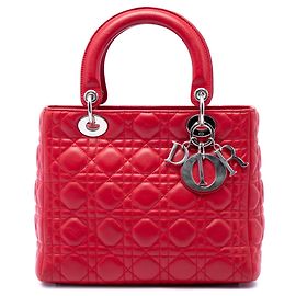 Red Dior Medium Lambskin Cannage Lady Dior Satchel