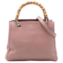 Borsa a tracolla Gucci Small Calfskin Bamboo Shopper rosa