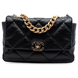 Borsa Chanel 19 in agnello nero Large
