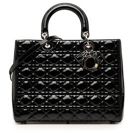 Borsa Dior Large Patent Cannage Lady Dior nera