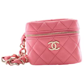 Borsa Vanity in agnello trapuntato rosa con catena a cubi Chanel