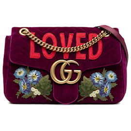 Borsa a tracolla Gucci Large GG Marmont in velluto matelassé ricamato viola