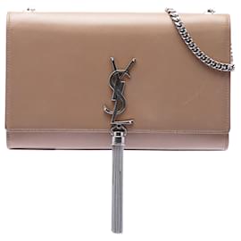 Borsa a tracolla Kate con nappa e monogramma classico in pelle di vitello liscia di medie dimensioni marrone Saint Laurent