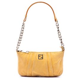 Pochette a tracolla Fendi Pleated Nubuck FF Chain Gialla