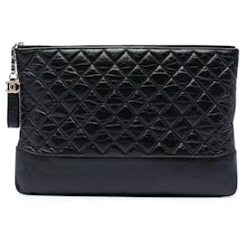 Black Chanel Large Aged Calfskin Gabrielle O Case Clutch