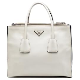 Borsa satchel bianca Prada Glace Calf con doppia tasca e doppio manico