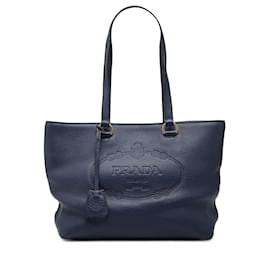Tote Blue Prada Vitello Daino Canapa Logo