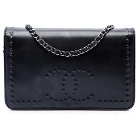 Borsa a tracolla Chanel CC Embossed Lambskin Wallet on Chain Nera
