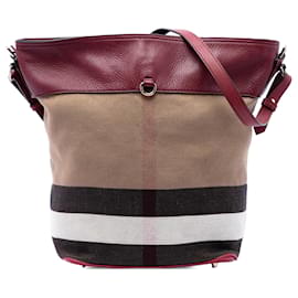 Borsa secchiello Ashby con nappe in tela Mega Check e vitello grana Burberry, marrone, taglia Medium