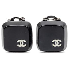 Orecchini a clip quadrati in resina nera Chanel CC