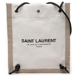 Borsa a tracolla convertibile piatta Saint Laurent Canvas Universite Beige