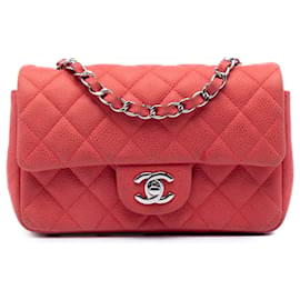 Borsa a tracolla Chanel Mini Rectangular Classic Caviar Single Flap rossa