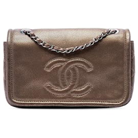Borsa a Tracolla Chanel Small Metallic Caviar CC Timeless Flap Marrone