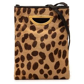 Borsa a tracolla Malice in pelo di pony con stampa leopardata marrone Dior