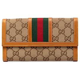 Lange Gucci GG Canvas Web Geldbörse braun
