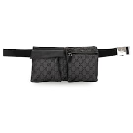 Borsa a tracolla GG Denim Double Pocket Gucci grigia
