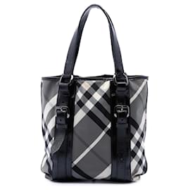 Borsa Tote Victoria Small Beat Check in nylon grigio Burberry