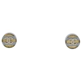Gold Chanel CC Goldplattierte Streifen-Ohrstecker aus Harz und Strass