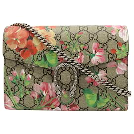 Portafoglio con catena e tracolla Gucci GG Supreme Blooms Dionysus verde