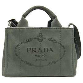 Borsa Satchel Prada Small Canvas Canapa Logo Grigia