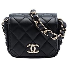 Chanel Mini CC Quilted Lambskin Crochet Flap Crossbody Bag Schwarz