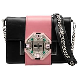 Schwarze Prada City Kalbsleder Tasche mit Kristallbesetztem Band