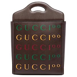 Borsa tote convertibile Gucci 100th Anniversary in pelle di vitello testurizzata marrone con logo