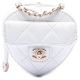Collana per borsa Chanel Mini Quilted Lambskin CC in Love Heart bianca