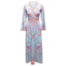 Langarmkleid mit abstraktem Print in Blau & Multicolor Emilio Pucci Größe US 10