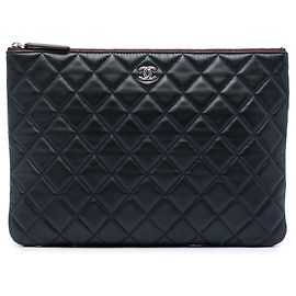 Black Chanel Medium Quilted Lambskin O Case Clutch