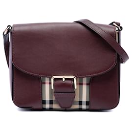 Borsa a tracolla Dickens Burberry Small Haymarket Check in nylon e pelle rossa