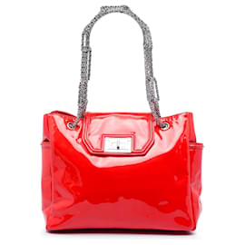 Chanel Mademoiselle Lock Bijoux Tote aus rotem Lackleder mit Kette