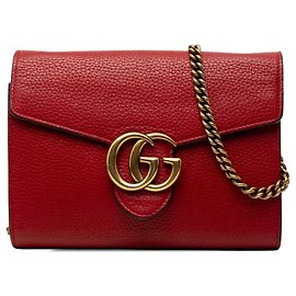 Sac crossbody Gucci GG Marmont en cuir de veau rouge avec portefeuille et chaîne
