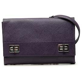 Borsa a tracolla con patta e catena Prada Saffiano Cuir Twist Lock Viola