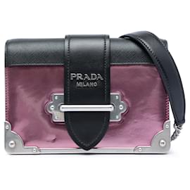 Borsa Cahier in Vitello Metallizzato con Rifiniture in Saffiano Rosa Prada