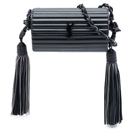 Borsa clutch Opium monocromatica con monogramma, in acrilico scanalato e pelle di agnello nera Saint Laurent