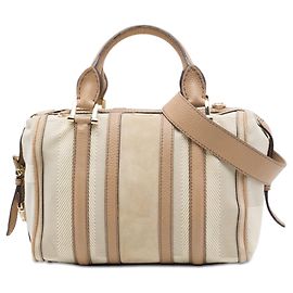 Tan Burberry Suede Trimmed Canvas Nevinson Bowling Bag Satchel