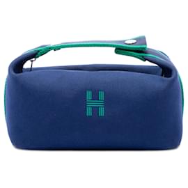 Borsa Vanity Hermès Small Toile Bride A Brac Blu