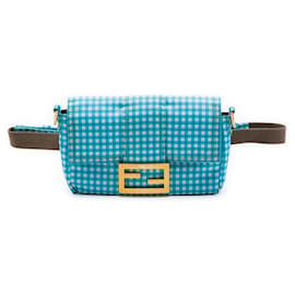 Bolso bandolera Fendi Joshua Vides Mini Nylon Gingham Azul Convertible Baguette