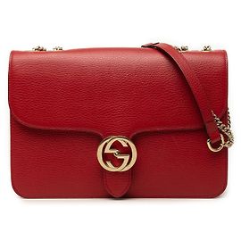 Borsa a tracolla Gucci Medium Interlocking G in pelle di vitello Dollar rossa