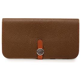 Portafoglio lungo Hermès Dogon Duo Wallet GM in pelle Togo marrone