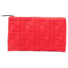 Bolsa Clutch Fendi Zucca em lona bordada vermelha com fecho de correr
